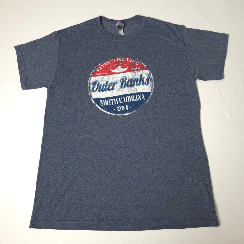 Outer Banks Gildan T-Shirt Mens Medium‎ Blue North Carolina Graphic Tee Heather